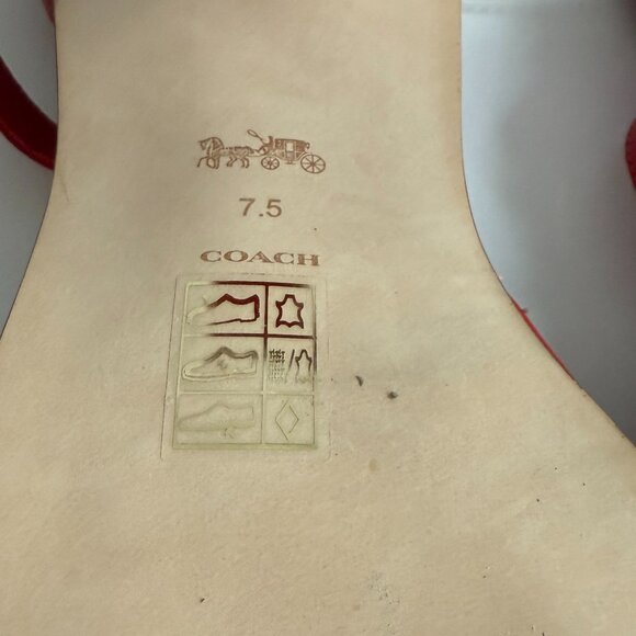 New w/o box COACH Quincey Signature Logo Ankle Strap Sandals Red Leather Sz 7.5 - Picture 8 of 8